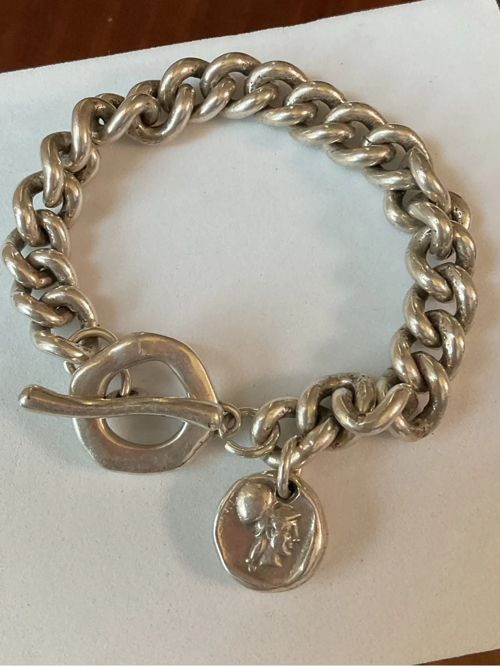 Vintage Silver Plated Warrior Pegasus Charm Toggle Clasp Chain Link Bracelet